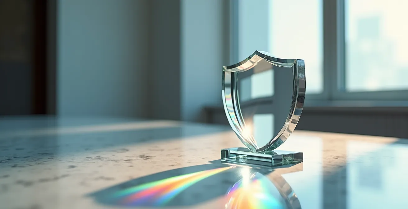 Composition minimaliste de formes géométriques évoquant la protection patrimoniale