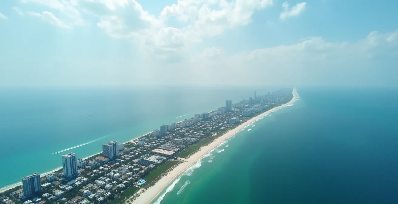 Vue aérienne de la côte floridienne avec différentes zones urbaines