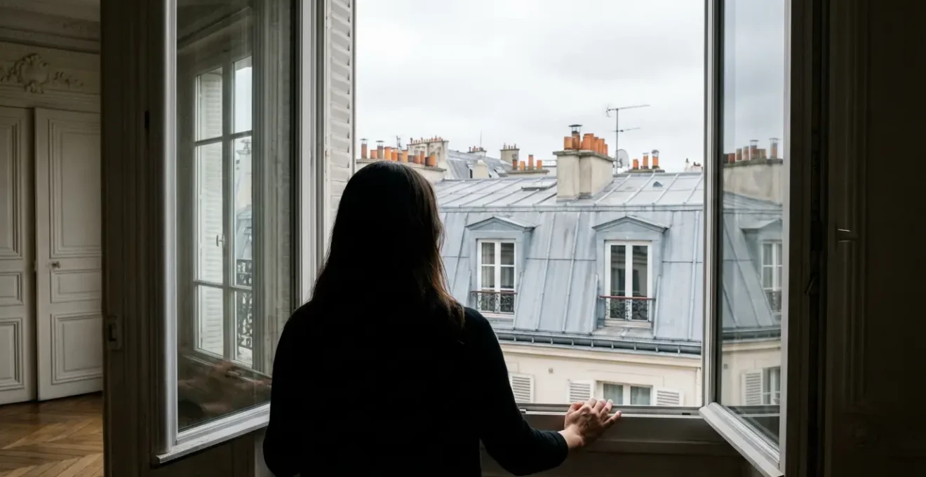 Vue sur les toits parisiens depuis un appartement du 2e arrondissement avec cheminées en zinc