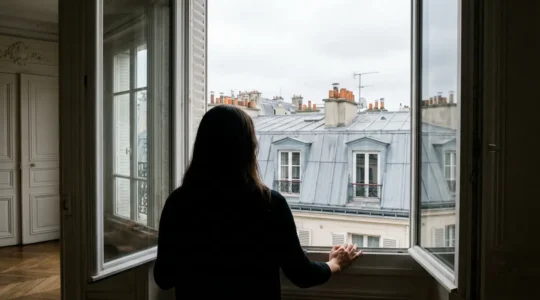 Vue sur les toits parisiens depuis un appartement du 2e arrondissement avec cheminées en zinc